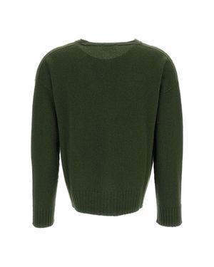 Drumohr Boxy Cut Cashmere Sweater With Ribbed V-Neckline - Green