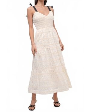 Greylin Jada Embroidered Smock Midi Dress - Natural