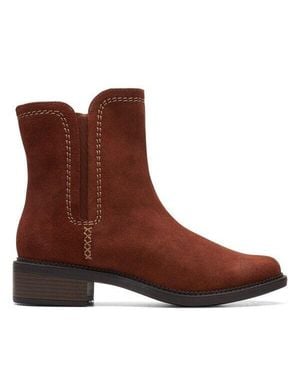 Clarks Maye Zip 26168048 Boots Suede Pull-On Bootie Khd899 - Brown