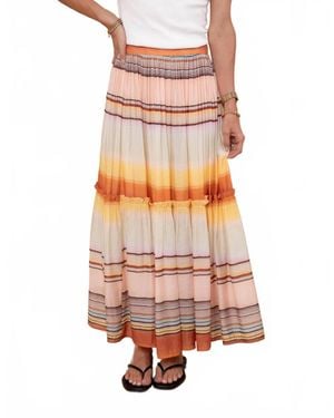Urban Daizy Sunset Stripe Tiered Maxi Skirt - Pink
