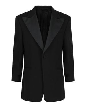 Ferragamo Silk Peaked Lapel Blazer - Black