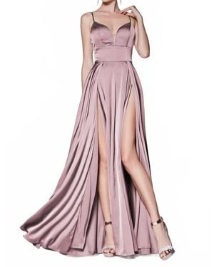 Cinderella Divine Satin Dress With Double Leg Slit - Pink