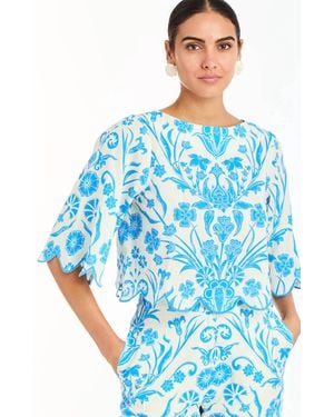 mestiza Charlize Scallop Boat Neck Top - Blue
