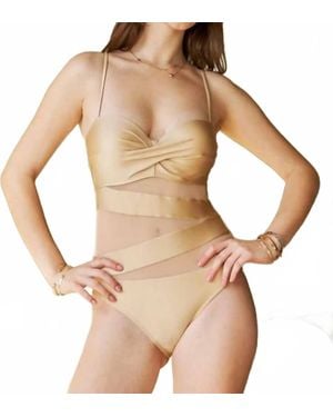Davi & Dani Mesh Cut-Off One Piece Swimsuit - Natural