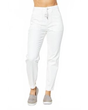Judy Blue High Waist Garment Dyed Cuffed Jogger Pants - White