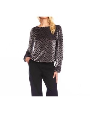 Karen Kane Blouson Sleeve Velvet Burnout Boatneck Top - Black