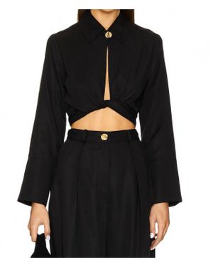 Matthew Bruch Collared Long Sleeve Wrap Top - Black