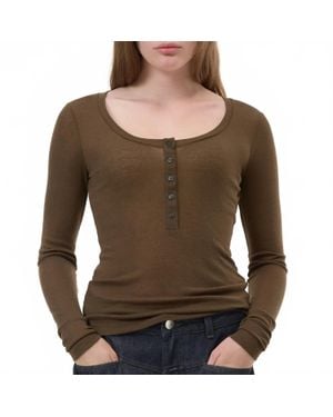 Closed Deep Scoopneck Long Sleeve Tee - Brown