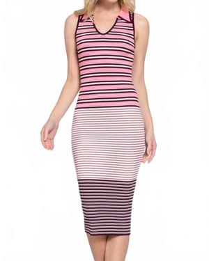 Active Basic Sleeveless V-Neck Stripe Midi Sweater Dress - Red