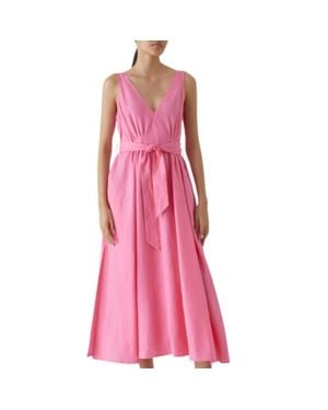 Closed V Neck Dart Dress - Pink