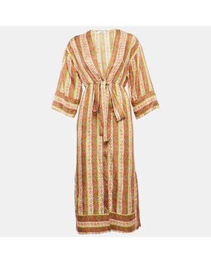 Sandro Floral Striped Silk Kaftan Dress - Metallic
