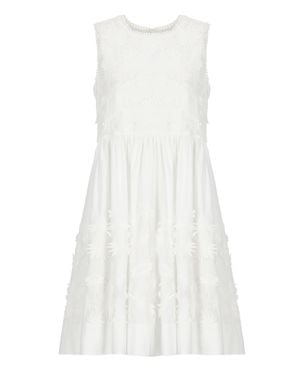 P.A.R.O.S.H. Cubo26 Floral Embroidered Cotton Dress With Flared Hem - White