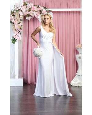 TRUEDAMES One Shoulder Stretchy Long Evening Dress - White