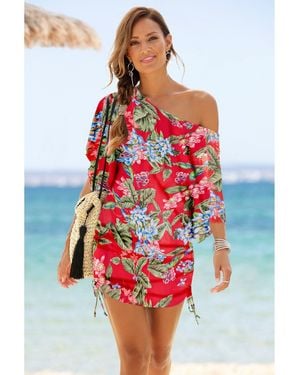 Lascana Ruched Drawstring Dress - Red