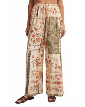 Forte Patchwork Floral Wide-Leg Pants - Natural