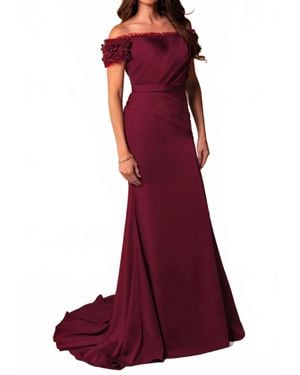 Rachel Allan Pleated Floral Sleeve Gown - Red