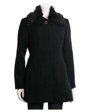 Jessica Simpson Faux Fur Collar Walker Coat - Black
