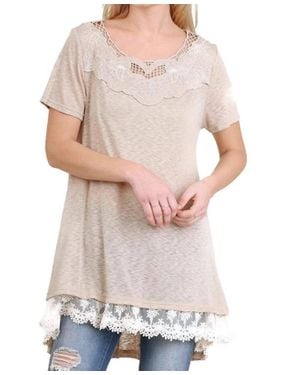 Umgee Floral Crochet Lace Trim Tunic - White