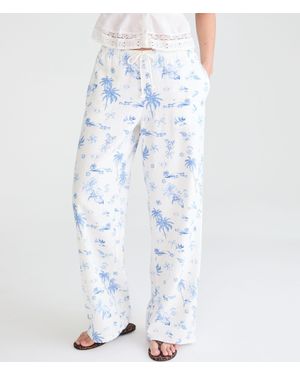 Aéropostale Tropical Print Drawstring Linen Pants - Blue