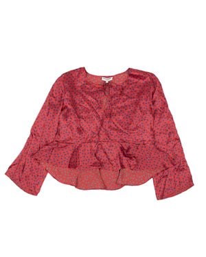 Opening Ceremony Silk Cropped Floral Flounce Blouse - Red
