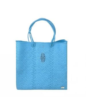 Lolas Bag Medium Woven Shoulder Strap Tote Bag - Blue