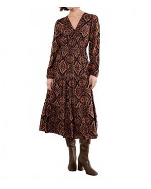 Apricot Empire Smock Waist Tiered Dress - Brown