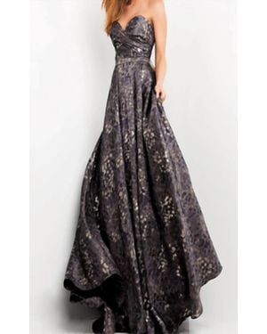 Jovani Strapless Jacquard Ballgown - Brown
