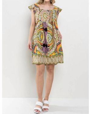 Ces Femme Smocked Squared Neck Dress - Multicolor