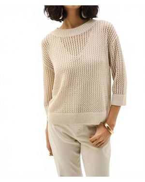 Joseph Ribkoff Crew Neck Open Knit Sweater Top - Natural