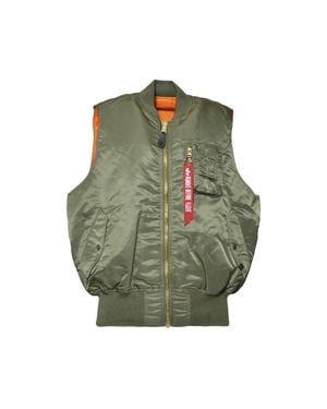 Alpha Industries Nylon Gilet With Bomber Design And Vibrant Lining - Green