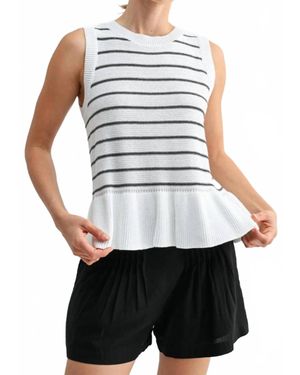 Fun 2 Fun Striped Knitted Peplum Top - White