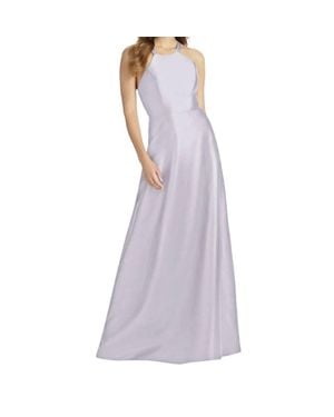 Alfred Sung Halter Neck Satin Crisscross Gown - Purple