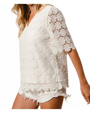 Bibi All Over Flower Lace V Neck Top - White