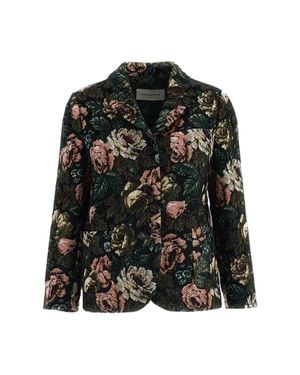 Dries Van Noten Floral Tapestry Jacquard Single-Breasted Flared Jacket - Black
