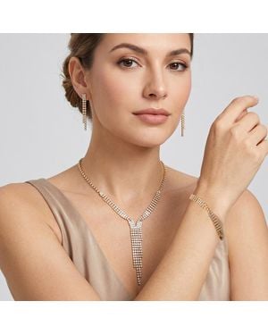 Fashnzfab Rhinestone Paved Long Fringe Jewelry Set - Natural
