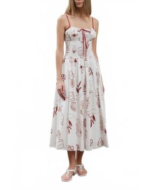 Moon River Tropical Smocked Midi Dress - White
