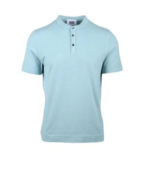 Alpha Studio Aqua Cotton Elastane Stretch Henley - Blue