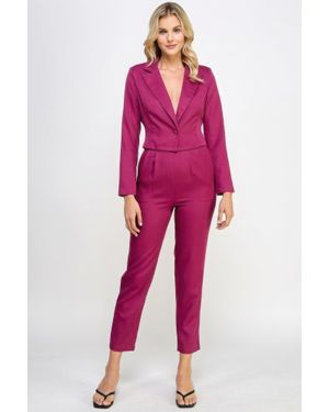 TRUEDAMES Single Button Crop Blazer With Tailored Pants Set