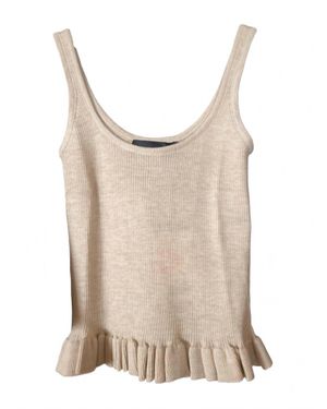 Brandon Maxwell Phoebe Knit Tank With Ruffle Hem Oatmeal - Natural
