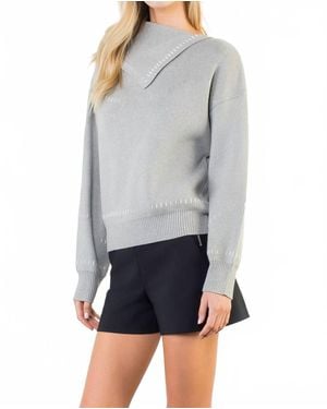 Thml Split Neck Exposed Stitch Sweater - Gray