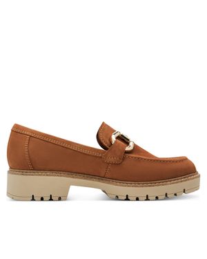 TMRS Tamaris Cognac Tan Leather Loafers Slip-On Platform Shoes - Brown