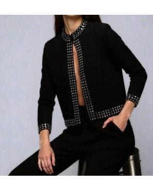 Minnie Rose Three Quarter Sleeve Jacket With Rhinestone Trim - Black