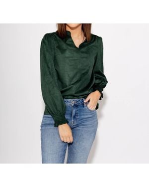 Ivy Jane Long Sleeve Suede Top - Green