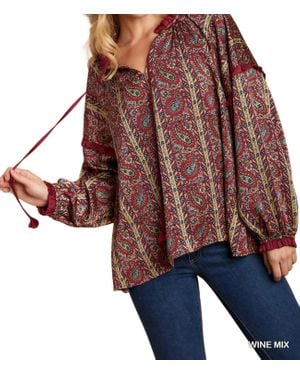 Umgee Paisley Printed Blouse - Red