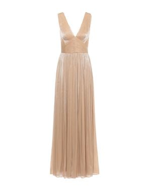 Costarellos Lurex Georgette Maxi Dress With Deep V-Neckline - Natural