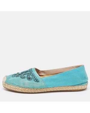 Le Silla Suede And Leather Crystal Embellished Espadrille Flats - Blue