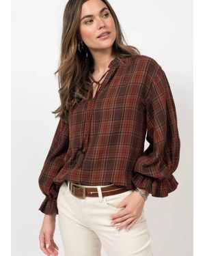 Ivy Jane Plaid Tie Front Top - Brown