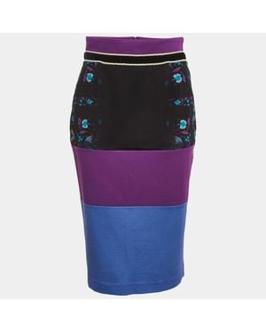 Roberto Cavalli Multicolor Floral Print Jersey And Crepe Knee Length Skirt