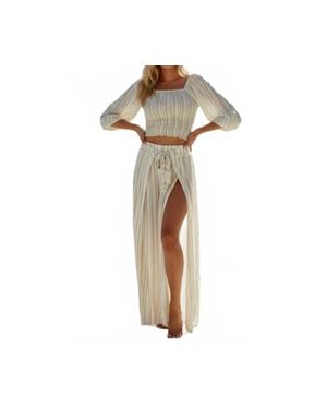 Peixoto Resort-Wear Wide Leg Pant & Crop Top Set - Natural