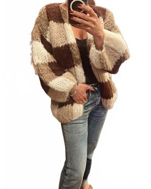 Maiami Fleecy Alpaca Checkered Cardigan - Natural
